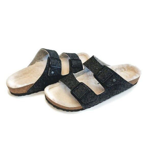 Birkenstock Arizona Womens Size 11 Mens Size 9 Fur Wool Lined Sandals Gray EU 42 - Picture 9 of 9